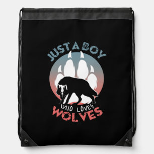 Just a boy who loves wolves drawstring bag