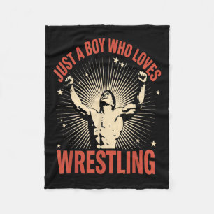 Just A Boy Who Loves Wrestling Retro Vintage Desig Fleece Blanket
