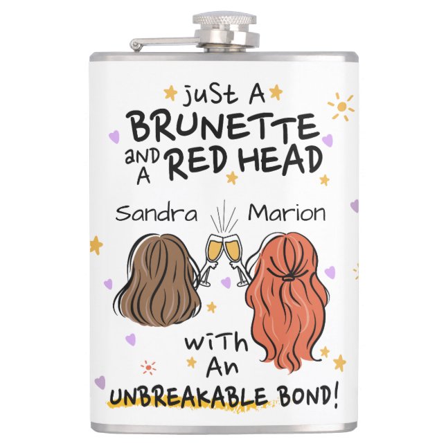 "Just a Brunette and a Red Head" Custom Flask (Front)