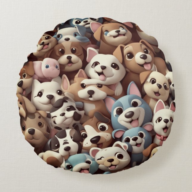 Just a bunch of puppies round pillow (Front)