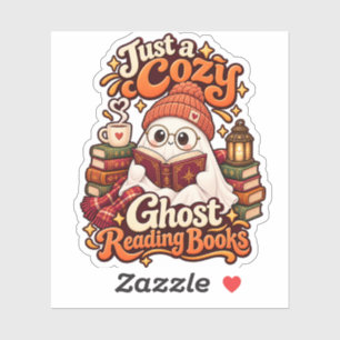 Just a Cozy Ghost Reading Books Cute Halloween Sticker