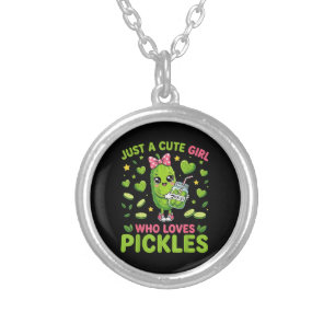 Just A Cute Girl Who Loves Pickles Silver Plated Necklace