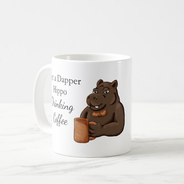 Just a Dapper Hippo Drinking Coffee - Funny Mug (Front Left)