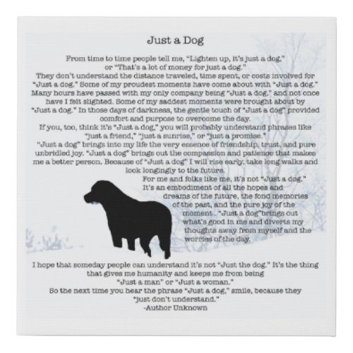Just a Dog _ Black Labrador _ Dog Lover Quote Faux Canvas Print
