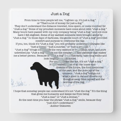 Just A Dog Quote _ Black Labrador Dog Lover Square Wall Clock