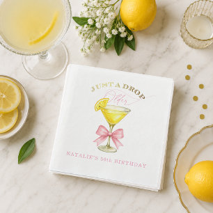 Just a Drop Older Lemon Drop Pink Bow Birthday Napkins