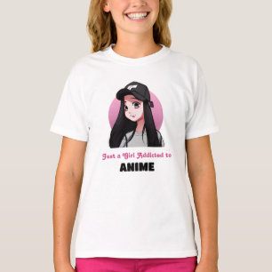 Just a Girl Addicted to Anime Pink and Black T-Shirt