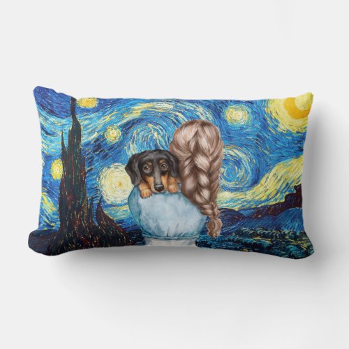 Just a girl and her Dachshund under the stars Pill Lumbar Pillow