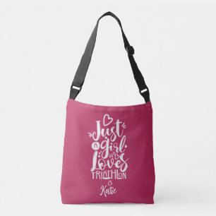 Just A Girl Cool Magenta And White Triathlon Crossbody Bag