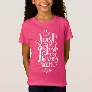 Just A Girl Cute Triathlon Love With White Typo T-Shirt