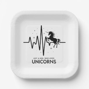 Just A Girl Love for Unicorns Heartbeat Paper Plates