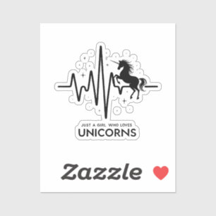Just A Girl Love for Unicorns Heartbeat Sticker