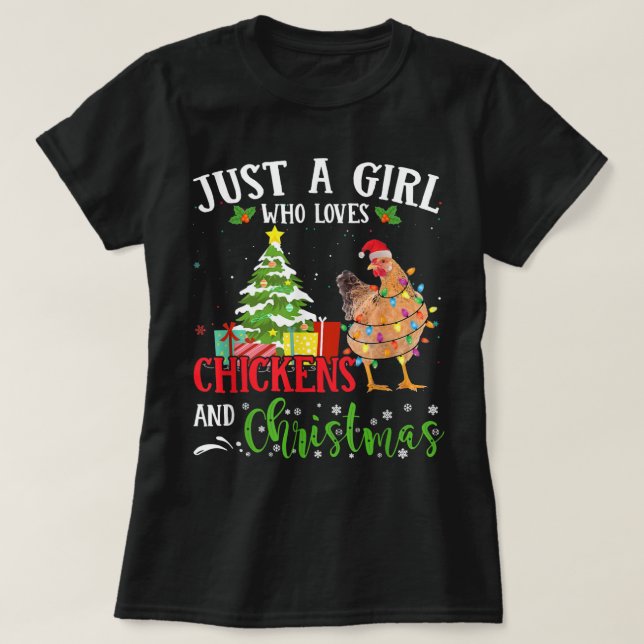 Just A Girl Loves Chicken And Christmas Pajamas  T-Shirt (Design Front)