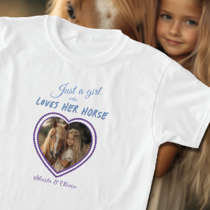 Just A Girl Loves Her Horse Photo Heart Purple T-Shirt