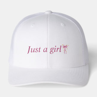 Just A Girl Pink Ribbon Coquette Trucker Hat