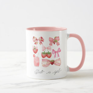 Just a Girl Strawberry Croquette Bow Aesthetic Mug