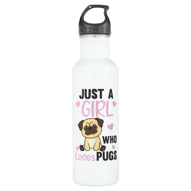 Just A Girl That Pugs Loves Kawaii Dog Pug Stainless Steel Water Bottle (Front)