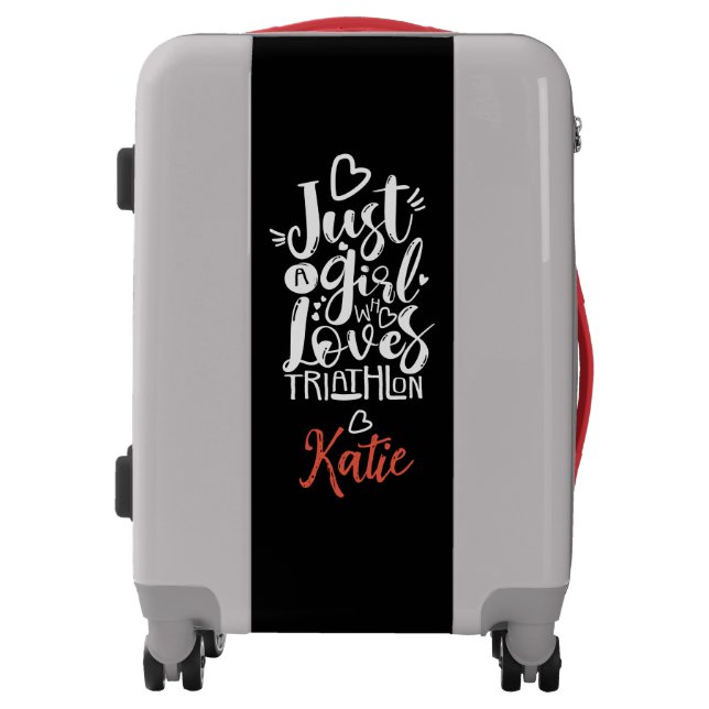 Just A Girl Triathlete Black White Red Inspiration Luggage (Front)