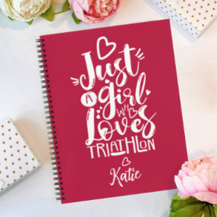 Just A Girl Triathlon Inspirational Modern Script Notebook