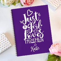 Just A Girl Triathlon Love Fun Purple White Script