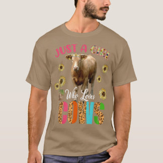 Just A Girl Who Cows Cute Sunflowers Cow Farmer Lo T-Shirt