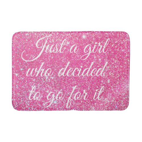 JUST A GIRL WHO DECIDED Sparkle Hot Pink Glitter Bath Mat
