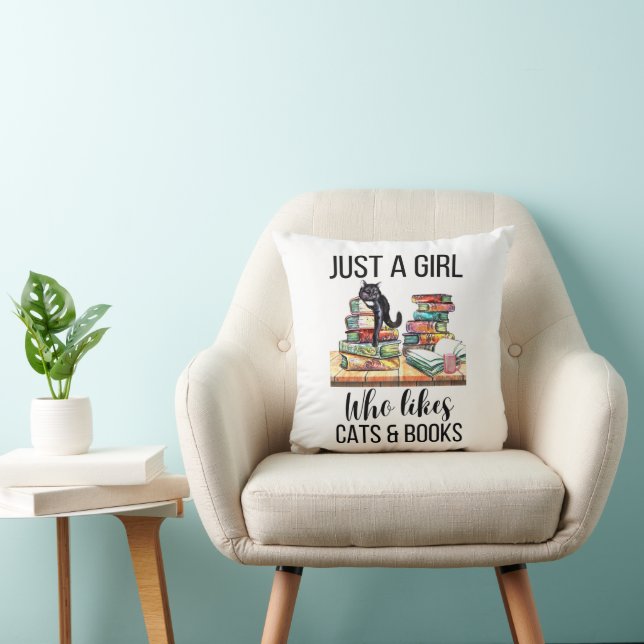 Just A Girl Who Likes Cats And Books Throw Pillow (Chair)
