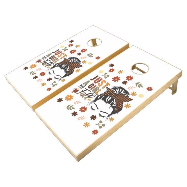 Just A Girl Who Love A Fall Cornhole Set (Angled)