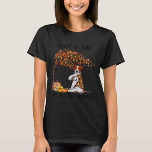 Just A Girl Who Love Fall And Jack Russel Leopard  T_Shirt