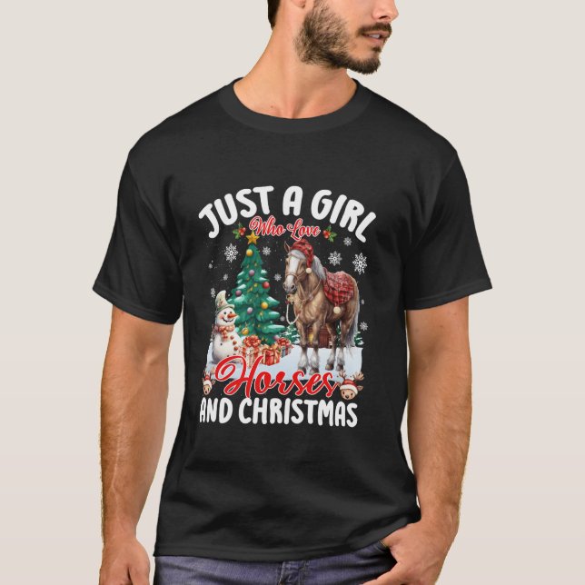 Just A Girl Who Love Horse And Christmas Santa Hor T-Shirt (Front)