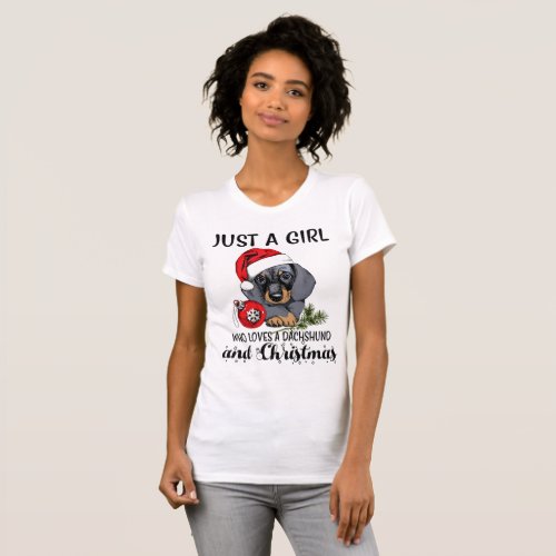 Just A Girl Who Loves A Dachshund And Christmas T_Shirt