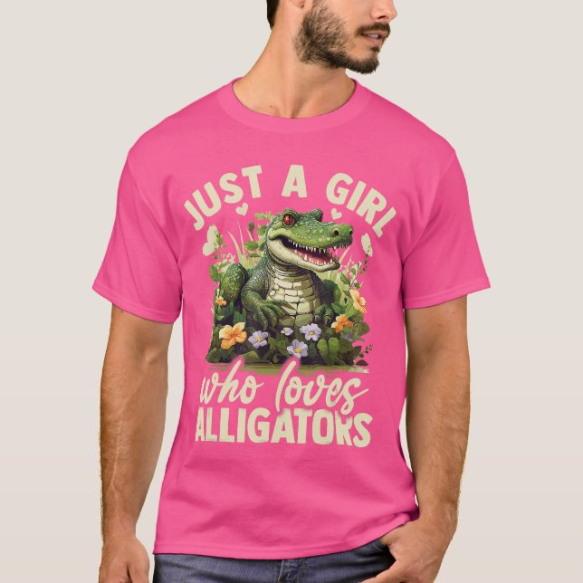 Just A Girl Who Loves Alligator Aesthetic Flower W T-Shirt (Front)