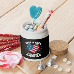 Just a Girl Who Loves America Patriotic Candy Jar