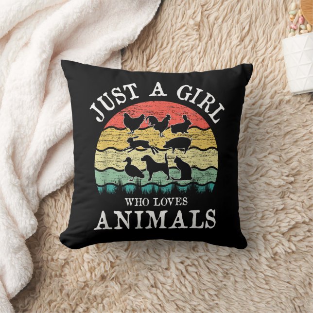 Just A Girl Who Loves Animals Throw Pillow (Blanket)