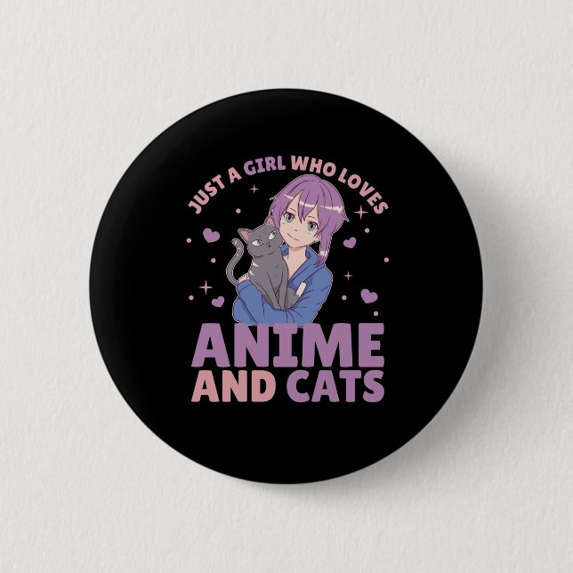Just A Girl Who Loves Anime And Cats Manga Heart Button (Front)