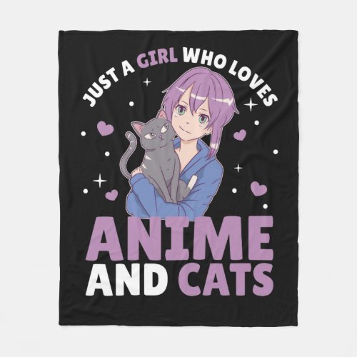 Just A Girl Who Loves Anime And Cats Manga Heart Fleece Blanket