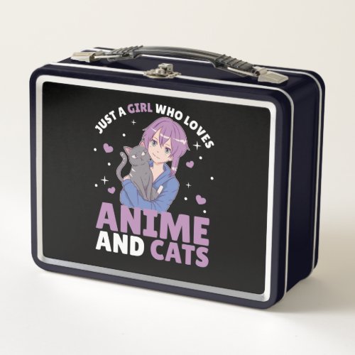 Just A Girl Who Loves Anime And Cats Manga Heart Metal Lunch Box