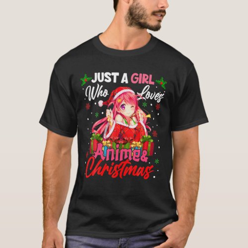 Just A Girl Who Loves Anime And Christmas Santa Gi T_Shirt