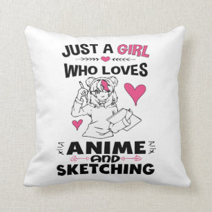 Anime Girl Just A Girl Who Loves Anime and Sketching Drawing Throw Pillow