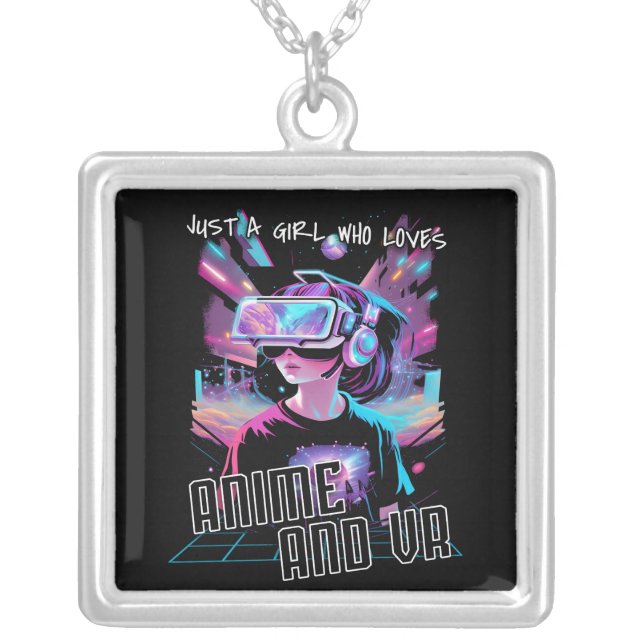 JUST A GIRL WHO LOVES ANIME AND VR SILVER PLATED NECKLACE (Front)