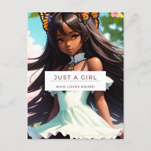 Just A Girl Who Loves Anime Black Female Art Postcard