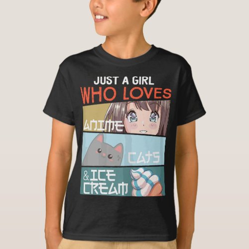 Just A Girl Who Loves Anime Cats Ice Cream Otaku M T_Shirt