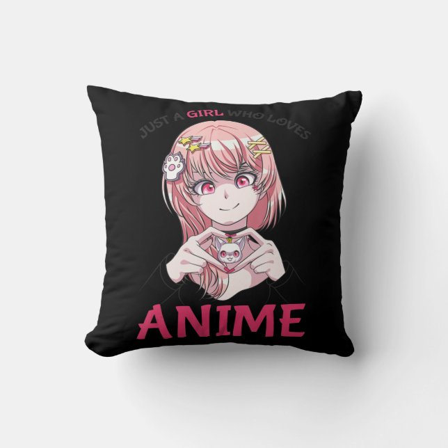 Just A Girl Who Loves Anime Merch Stuff Teenage Gi Throw Pillow (Front)
