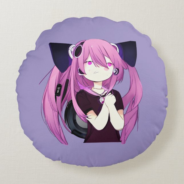Just a Girl who Loves Anime, Music and Gaming Round Pillow (Front)