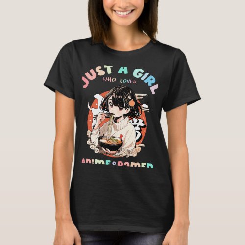 Just A Girl Who Loves Anime Ramen Funny Kids Teen  T_Shirt