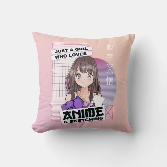 Just A Girl Who Loves Anime & Sketching - Anime Throw Pillow (Front)