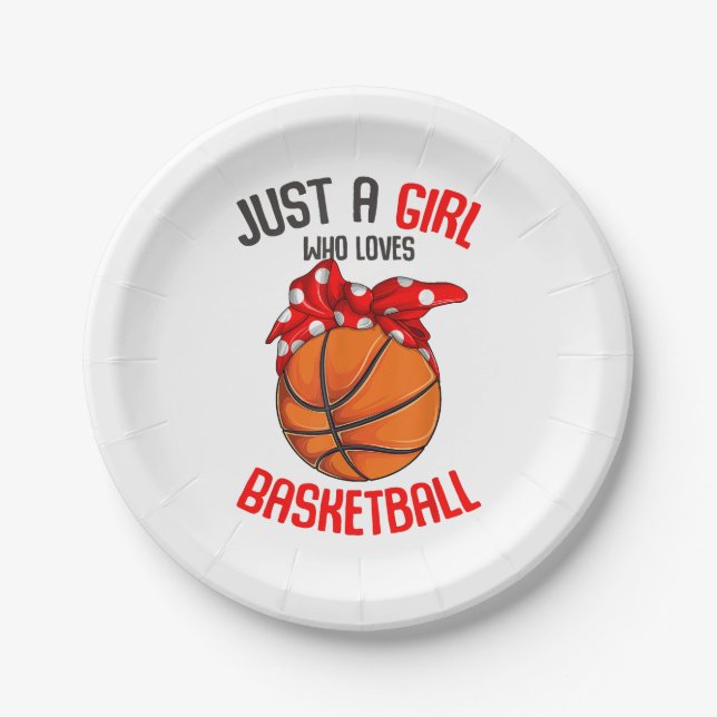 Just a Girl who Loves Basketball Girl Paper Plates (Front)