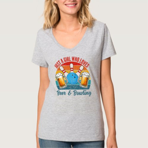 Just A Girl Who Loves Beer And Bowling Funny T_Shirt