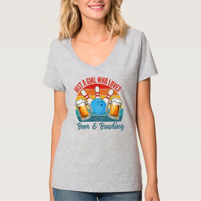 Just A Girl Who Loves Beer And Bowling Funny T-Shirt (Front)