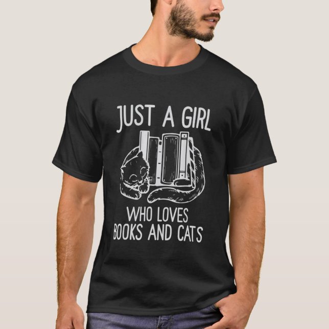 Just A Girl Who Loves Books And Cats  Girls T-Shirt (Front)